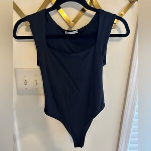 Zara black square neck body suit tank top